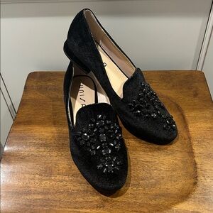 Unisa Black Velvet Loafer Flats Sparkling Embellished Flats